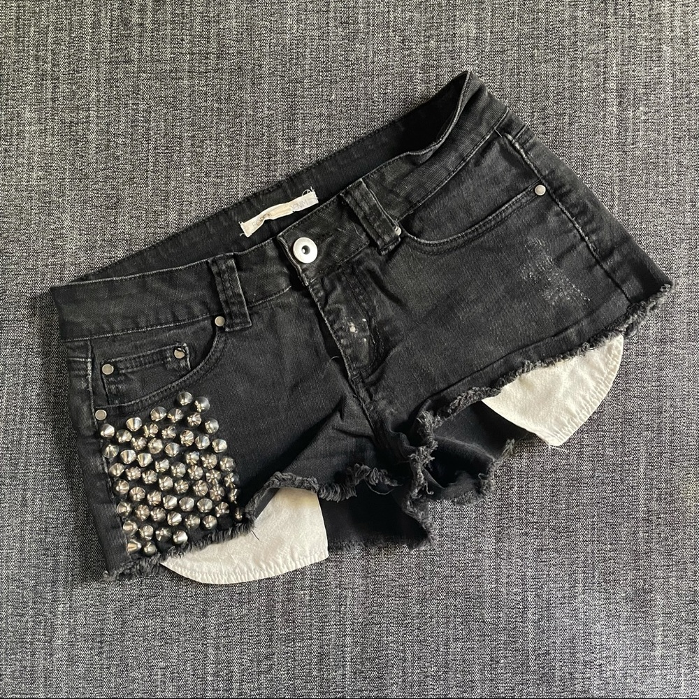 Low Rise Studded Black Denim Shorts